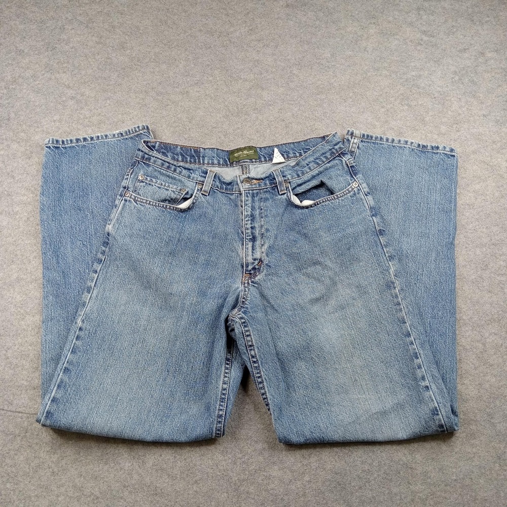 Eddie Bauer Jeans Mens 34x32 Light Wash Blue‎ Relaxed Straight Denim Pants